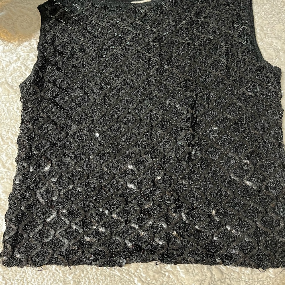 Vintage Sears Black Sequin Shell Top. Union Made USA